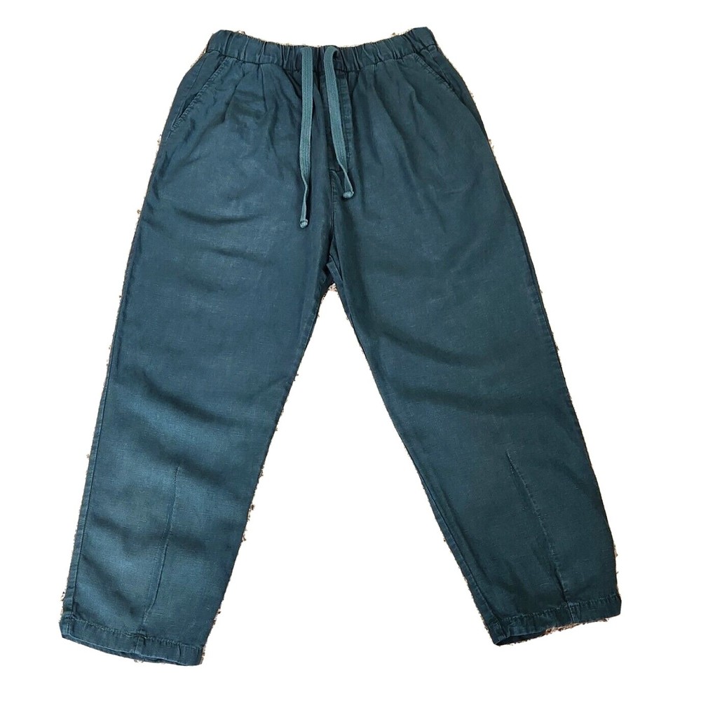 Zara Jogger Pants Women's S Green Linen Blend Baggy Tapered Casual Drawstring